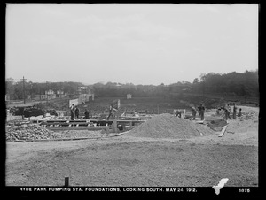 Distribution Department, Hyde Park Pumping Station, foundations, looking south, Hyde Park, Mass., May 24, 1912