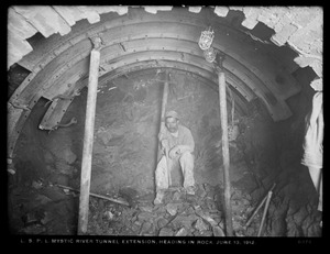 Distribution Department, Low Service Pipe Lines, Mystic River tunnel extension, heading in rock, Charlestown, Mass., Jun. 13, 1912