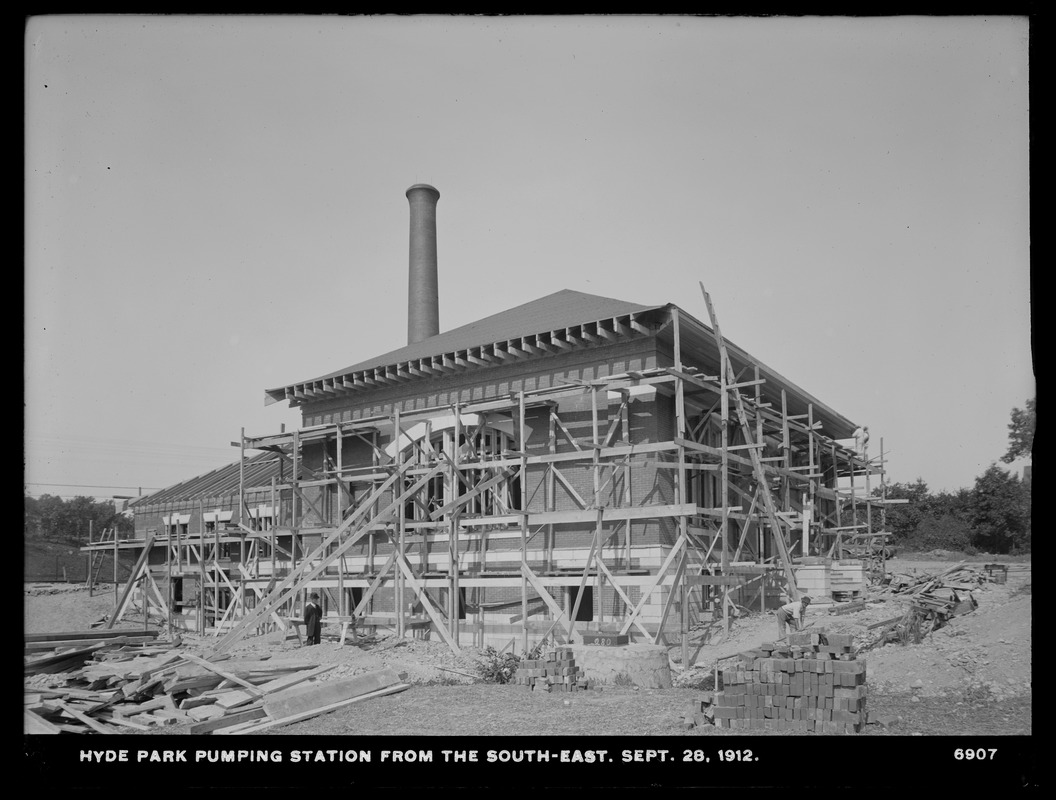 Distribution Department, Hyde Park Pumping Station, from the southeast, Hyde Park, Mass., Sep. 28, 1912