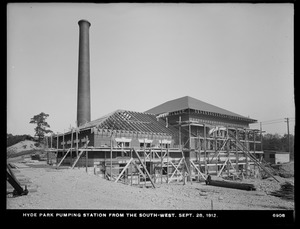 Distribution Department, Hyde Park Pumping Station, from the southwest, Hyde Park, Mass., Sep. 28, 1912