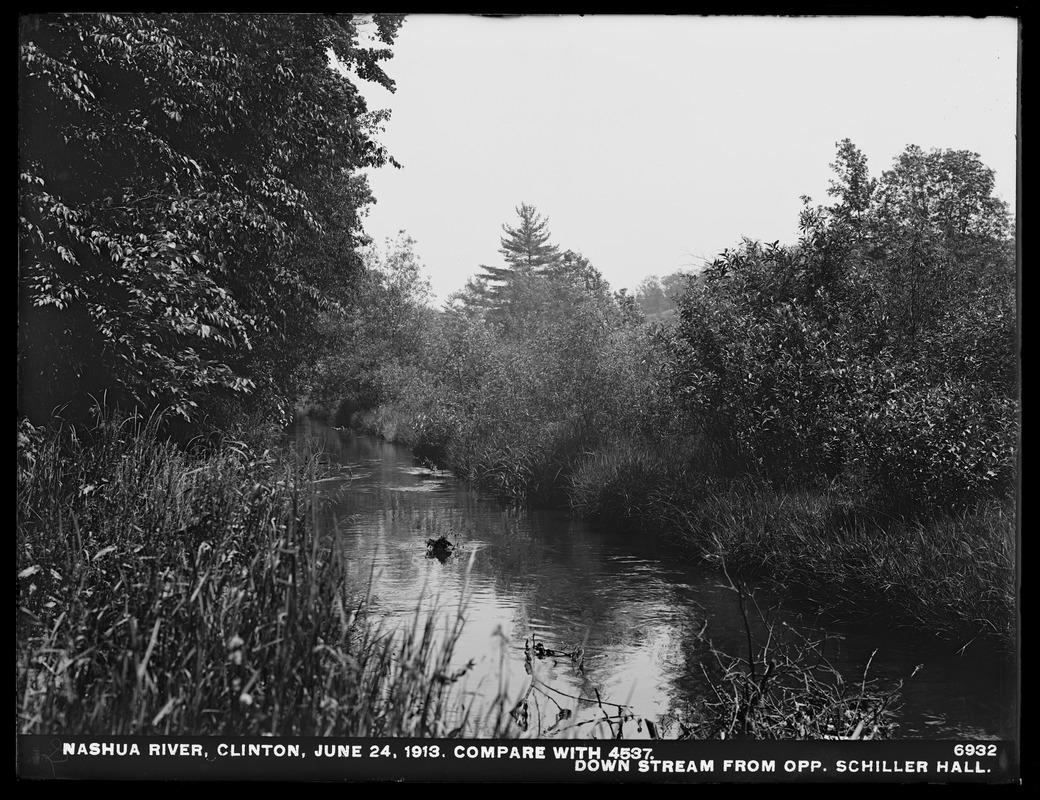 Wachusett Department, Nashua River, downstream from opposite Schiller Hall (compare with No. 4537), Clinton, Mass., Jun. 24, 1913