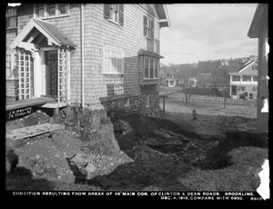 Distribution Department, break, condition resulting from break in 48-inch main, corner of Clinton and Dean Roads (compare with No. 6955) (foundation of J. N. Manning's house), Brookline, Mass., Dec. 4, 1913
