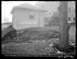 Distribution Department, break, condition resulting from break in 48-inch main, corner of Clinton and Dean Roads (lawns rear of T. O. Nicholson's house and A. C. Manson's garage), Brookline, Mass., Dec. 4, 1913