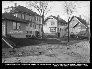 Distribution Department, break, condition resulting from break in 48-inch main, corner of Clinton and Dean Roads (compare with No. 6956) (lawns rear of houses on Clinton Road), Brookline, Mass., Dec. 4, 1913