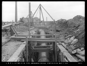 Distribution Department, Low Service Pipe Lines, laying 36-inch pipe, Anderson Bridge, Boston side, Boston, Mass., May 7, 1914