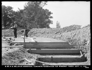 Distribution Department, Southern Extra High Service Bellevue Reservoir, concrete foundation for masonry tower, Bellevue Hill, West Roxbury, Mass., Sep. 15, 1914