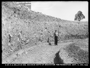 Distribution Department, Southern Extra High Service Bellevue Reservoir, maximum depth of excavation for foundation, Bellevue Hill, West Roxbury, Mass., Sep. 15, 1914