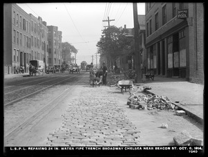 Distribution Department, Low Service Pipe Lines, repaving 24-inch water pipe trench, Broadway, near Beacon Street, Chelsea, Mass., Oct. 8, 1914
