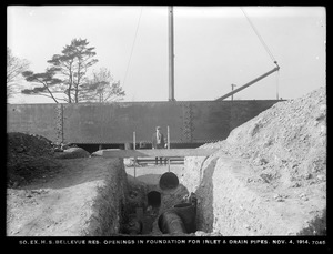 Distribution Department, Southern Extra High Service Bellevue Reservoir, openings in foundation for inlet and drain pipes, Bellevue Hill, West Roxbury, Mass., Nov. 4, 1914