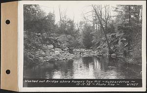 Washed out bridge above Kanen's sawmill, Hubbardston, Mass., Oct. 13, 1938