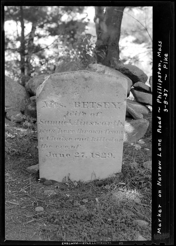 Marker on Narrow Lane Road, Phillipston, Mass., Sept. 8, 1937 Digital