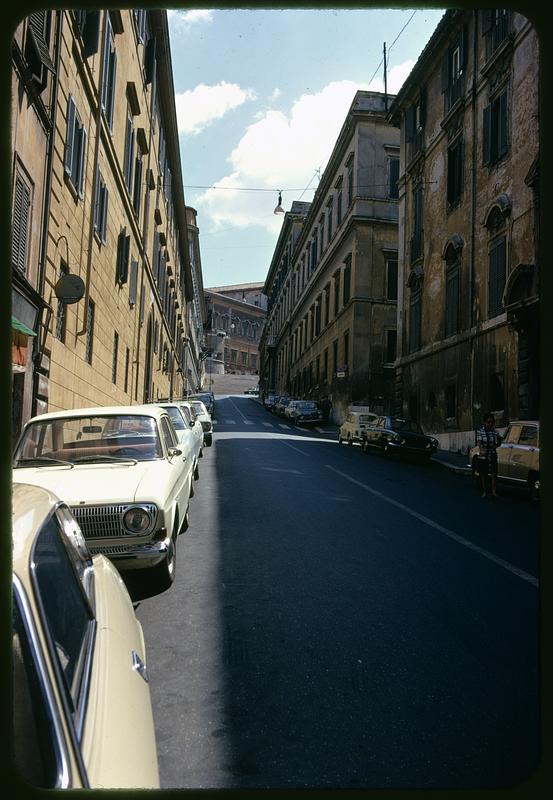 View up Via della Dataria towards Quirinal Palace, Rome, Italy