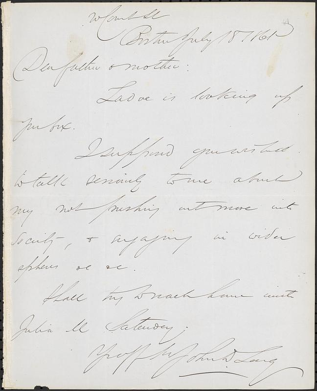 Letter from John D. Long to Zadoc Long and Julia D. Long, July 18, 1865