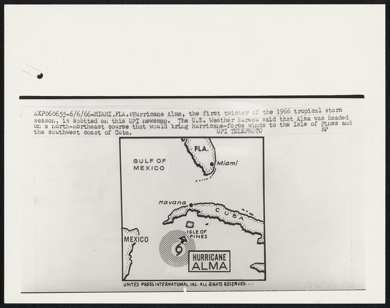 Hurricane Alma, the first twister of the 1966 tropical storm season, is