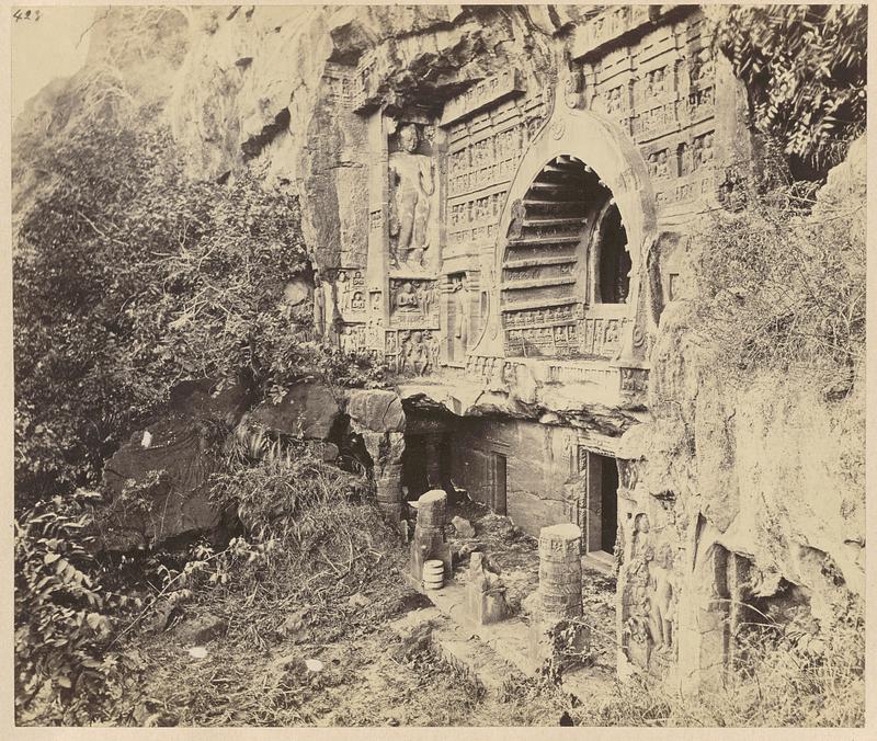 View from the right of façade of Buddhist chaitya hall, Cave XXVI, Ajanta