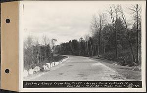 Contract No. 60, Access Roads to Shaft 12, Quabbin Aqueduct, Hardwick and Greenwich, looking ahead from Sta. 31+45, Greenwich and Hardwick, Mass., Oct. 21, 1938