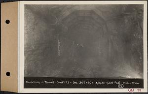 Contract No. 14, East Portion, Wachusett-Coldbrook Tunnel, West Boylston, Holden, Rutland, timbering in tunnel, Shaft 3, Sta. 207+80+/-, Holden, Mass., May 5, 1930