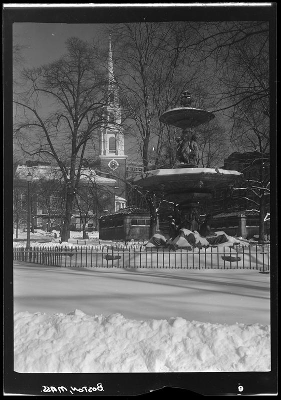 Park Street Church in snow, Boston