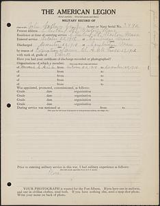 American Legion military record of John Anthony Cain, Jr.