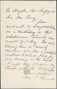 Letter from John C. Fremont, Los Angeles, Cal., to Darwin C. Pavey, 1888 January 27