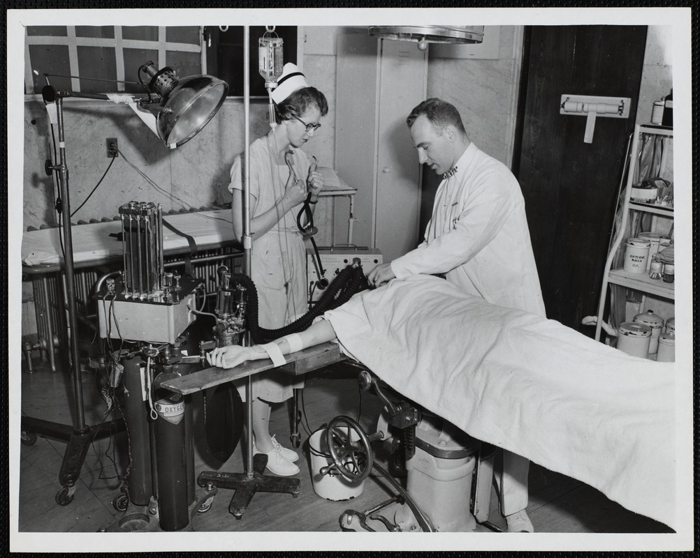 Administering oxygen during Faulkner Hospital operation