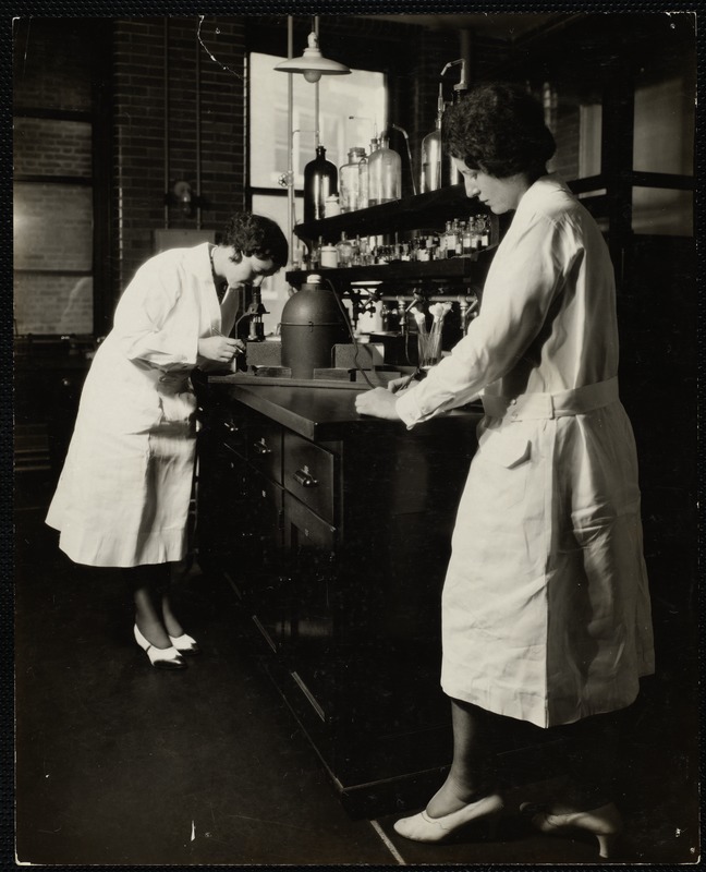 Two technicians in the Faulkner Hospital laboratory