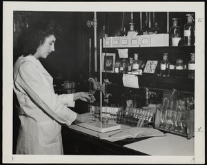Faulkner Hospital laboratory technician examining patients fluid specimens