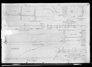 Engineering Plans, Distribution Department, Chestnut Hill Low Service Pumping Station, profile of drainage system, Sheet E, Brighton, Mass., Jul. 30, 1898
