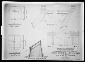Engineering Plans, Sudbury Department, Rosemary Siphon, 61-inch pipe line, cast-iron frame and cover for 16-inch blow-off chamber, Wellesley, Mass., Aug. 1898