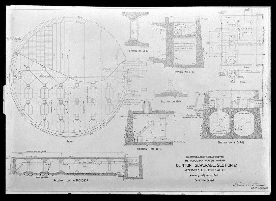 Engineering Plans, Clinton Sewerage, Section 2, Reservoir and Pump Wells, Clinton, Mass., Sep. 20, 1898