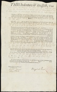 Elizabeth Thompson indentured to apprentice with Bezaleel Shaw of Sherbourn, 8 June 1795
