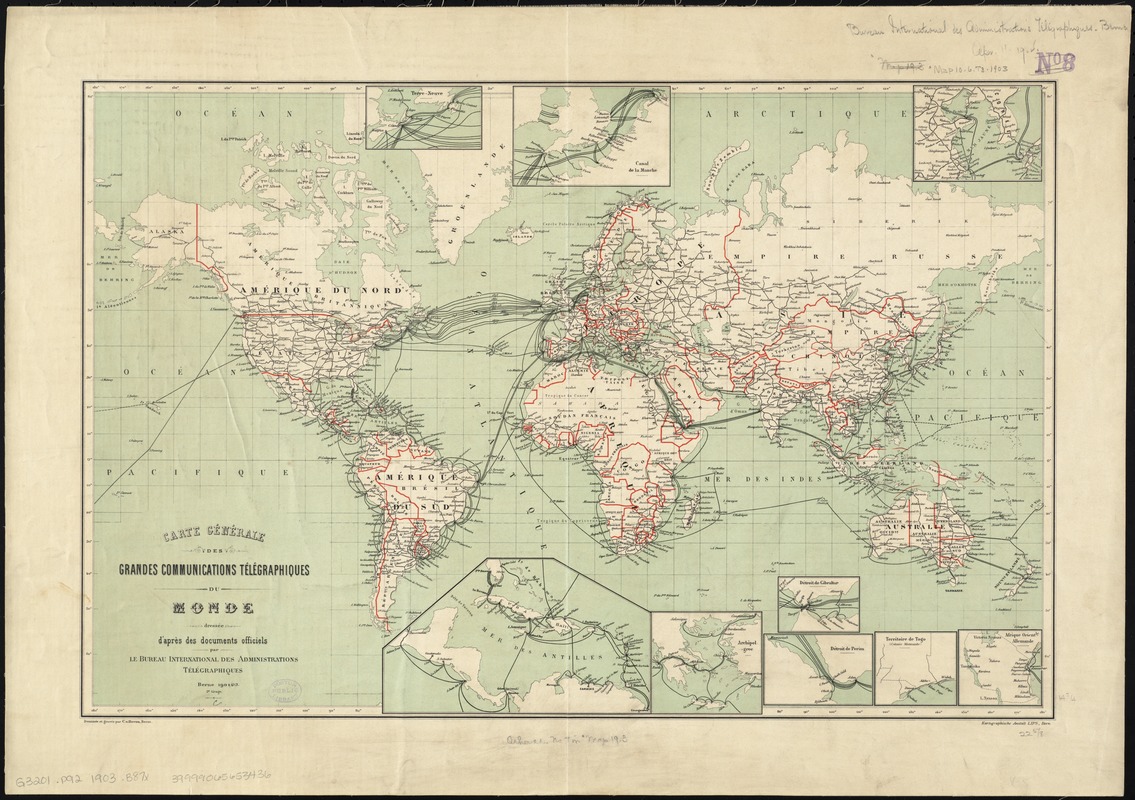 Carte générale des grandes communications télégraphiques du monde