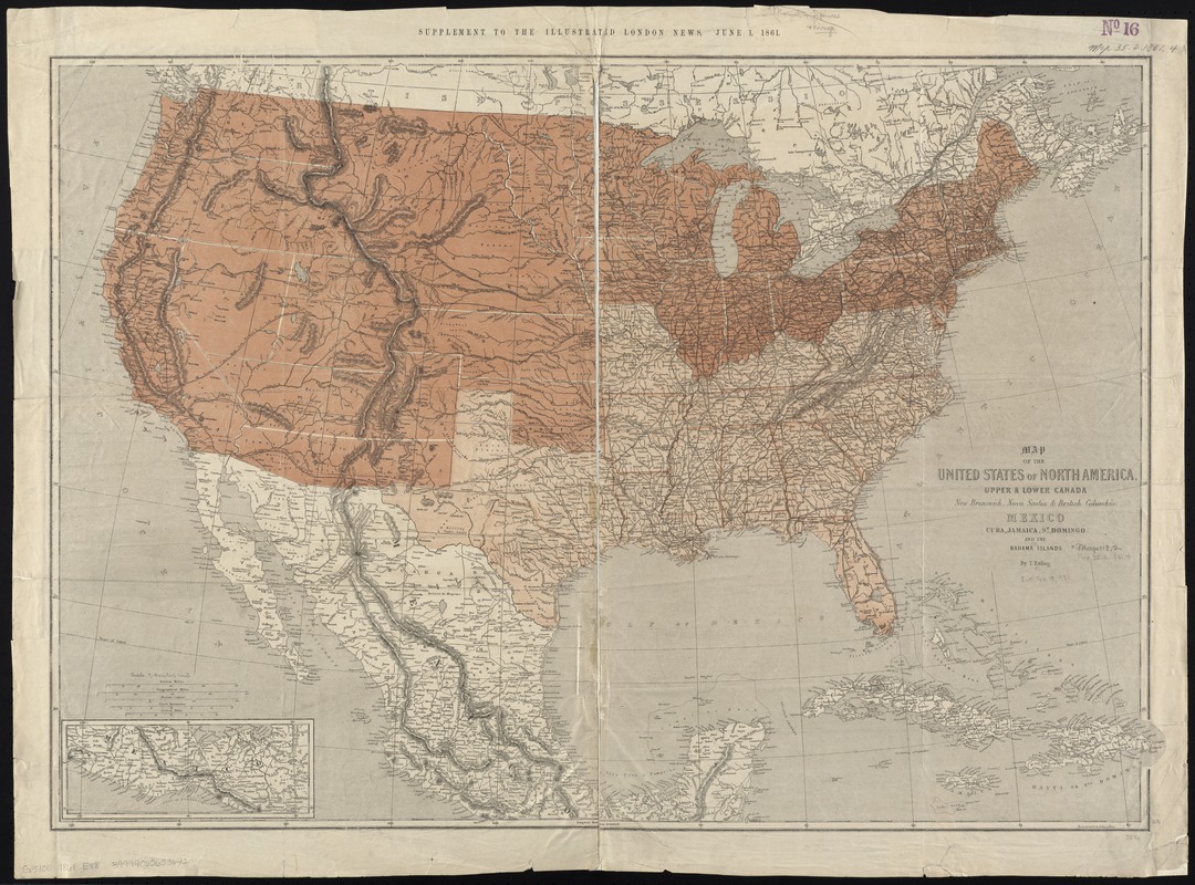Map of the United States of North America, upper & lower Canada, New Brunswick, Nova Scotia & British Columbia, Mexico, Cuba, Jamaica, St. Domingo and the Bahama Islands