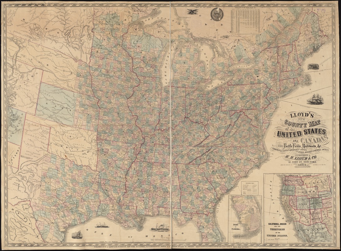 Lloyd's new county map of the United States and Canadas showing battle fields, railroads, &c., compiled from the latest goverment surveys & other reliable & official sources