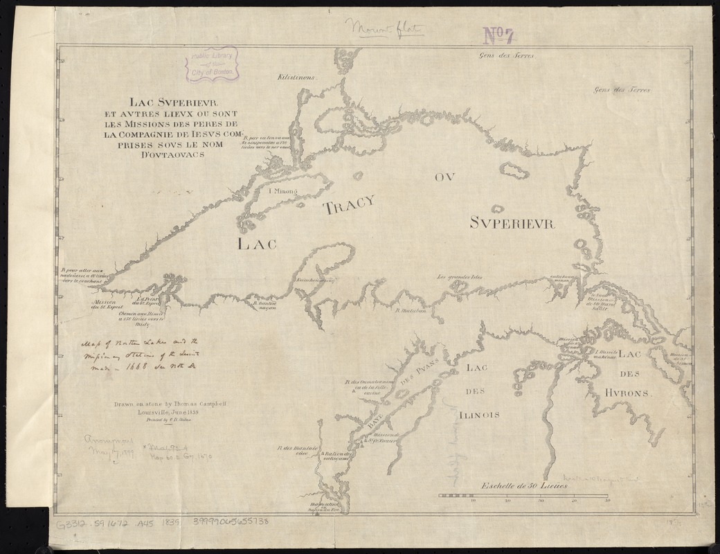 Lac Superieur et autres lieux ou sont les missions des peres de la Compagnie de Iesus comprises sous le nom d'Outaouacs