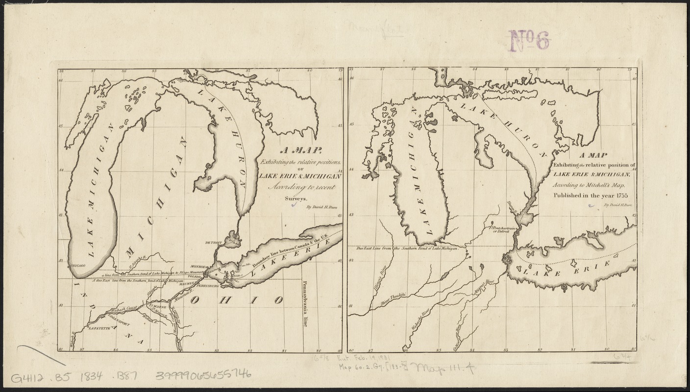 Map, boundary, Michigan and Ohio
