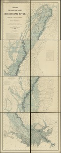 Map of the alluvial valley of the Mississippi River from the head of St. Francis Basin to the Gulf of Mexico, showing lands subject to overflow, location of levees and trans-alluvial profiles