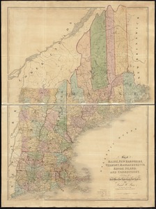 Map of Maine, New Hampshire, Vermont, Massachusetts, Rhode Island, and Connecticut