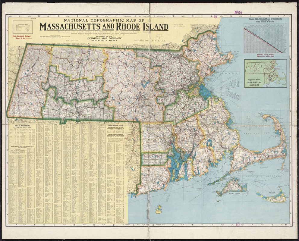National topographic map of Massachusetts and Rhode Island