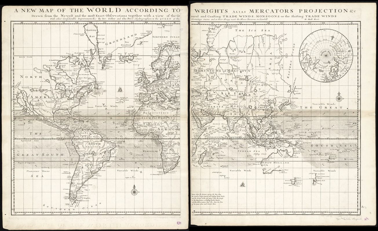 A new map of the world according to Wrights alias Mercators projection &c