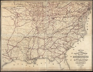 Map showing cotton growing region of the United States and means of transportation by water and rail