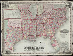 1861 SOUTHERN STATES SLAVE MAP JACKSON JOHNSTON JONES LEE LENOIR COUNTY NC huge 