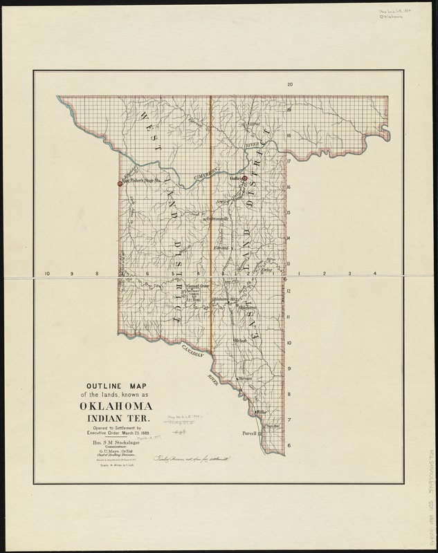 Outline map of the lands known as Oklahoma, Indian Ter. opened to settlement by Executive Order March 23, 1889