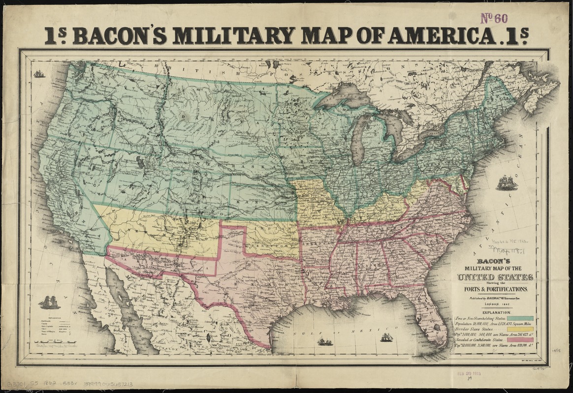 Bacon's military map of the United States shewing the forts & fortifications
