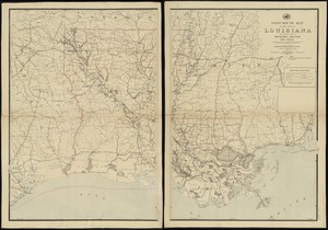 Post route map of the state of Louisiana with adjacent parts of Mississippi, Arkansas, and Texas