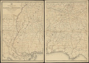 Post route map of the states of Alabama and Mississippi with adjacent parts of Florida, Georgia, Tennessee, Arkansas and Louisiana