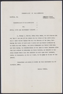 Sacco-Vanzetti Case Records, 1920-1928. Defense Papers. Affidavit of George A. Gerard, November 16, 1921. Box 7, Folder 6, Harvard Law School Library, Historical & Special Collections