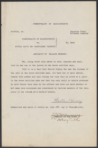 Sacco-Vanzetti Case Records, 1920-1928. Defense Papers. Affidavit of Wallace Hersey, November 5 and November 22, 1921. Box 7, Folder 7, Harvard Law School Library, Historical & Special Collections