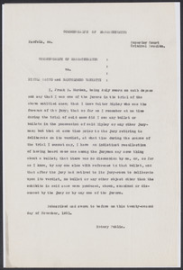 Sacco-Vanzetti Case Records, 1920-1928. Defense Papers. Affidavit of Frank D. Marden, November 22, 1921. Box 7, Folder 9, Harvard Law School Library, Historical & Special Collections