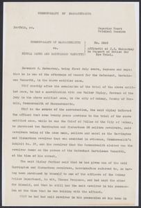 Sacco-Vanzetti Case Records, 1920-1928. Defense Papers. Affidavit of Jeremiah J. McAnarney, November, 1921. Box 7, Folder 10, Harvard Law School Library, Historical & Special Collections